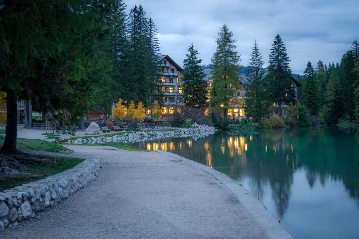 Lago di Braies blue hour reflection