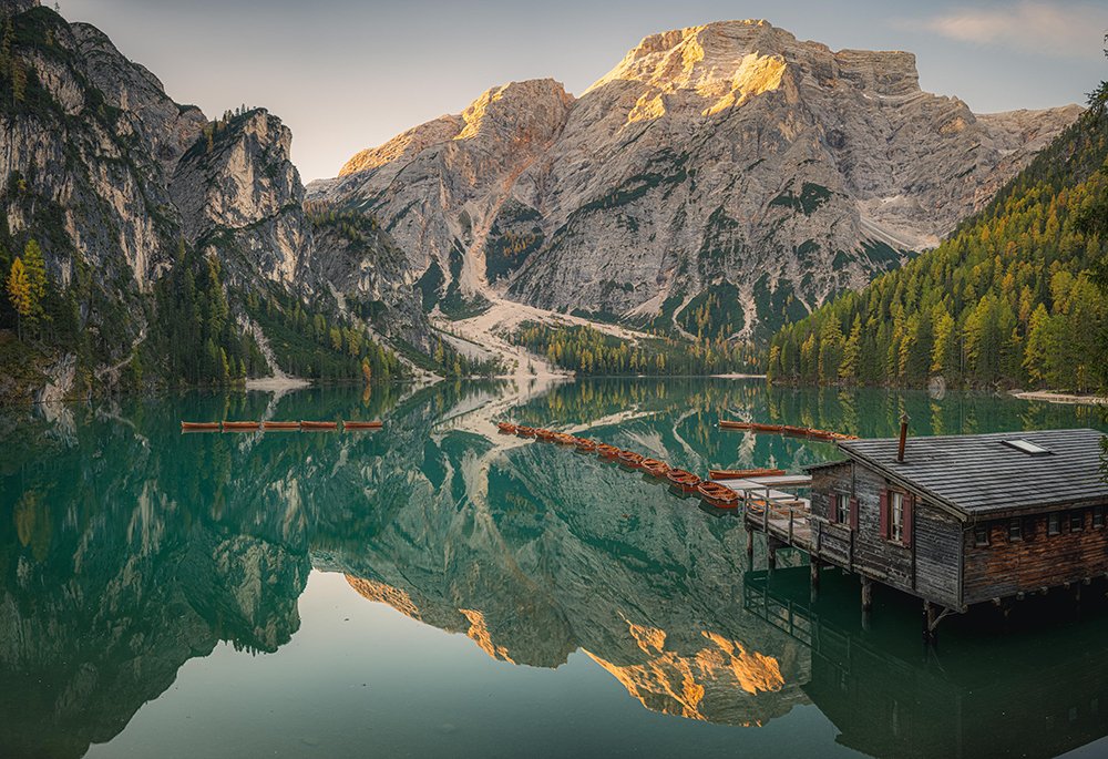 Lago di braies -  prager wildsee a very popular spot in the Dolomites