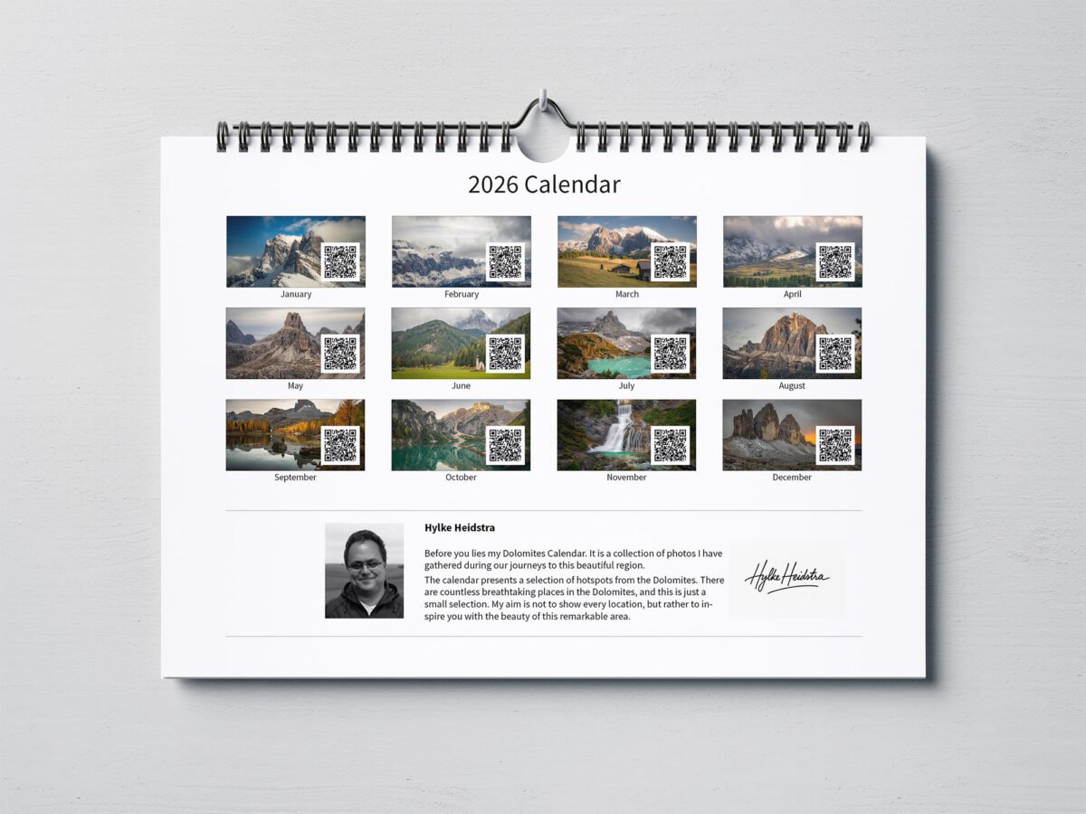 calendar with photos from Dolomites
