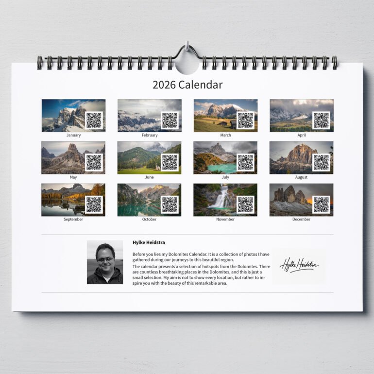 calendar with photos from Dolomites