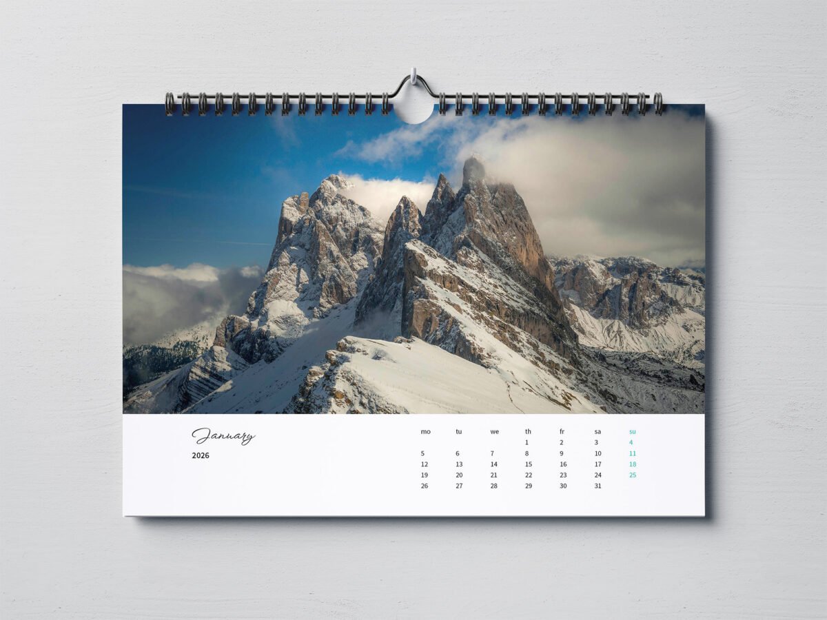 calendar with photos from Dolomites
