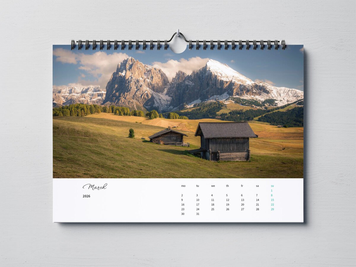 calendar with photos from Dolomites