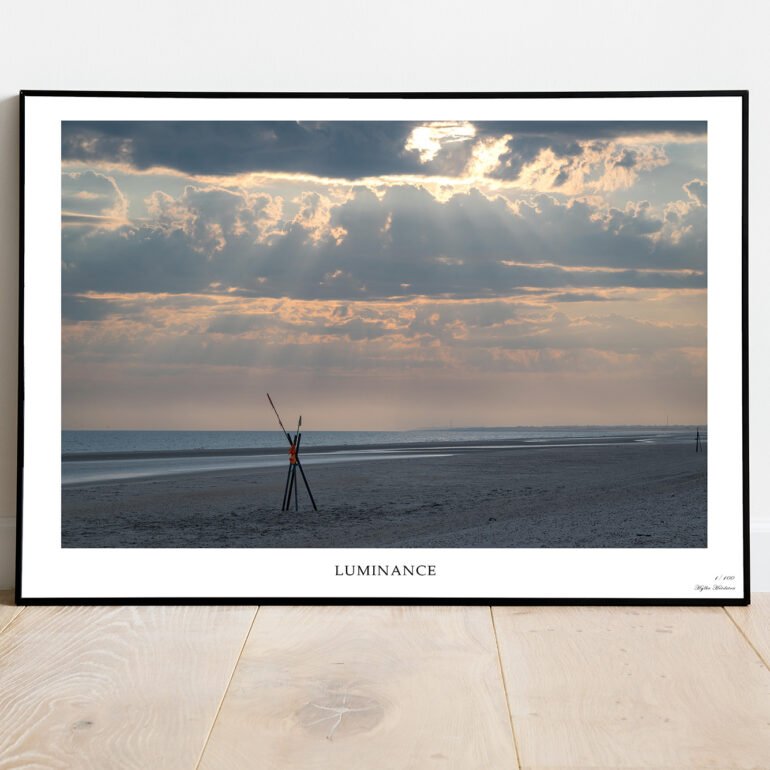 fine art print of stick on the beach at sunset