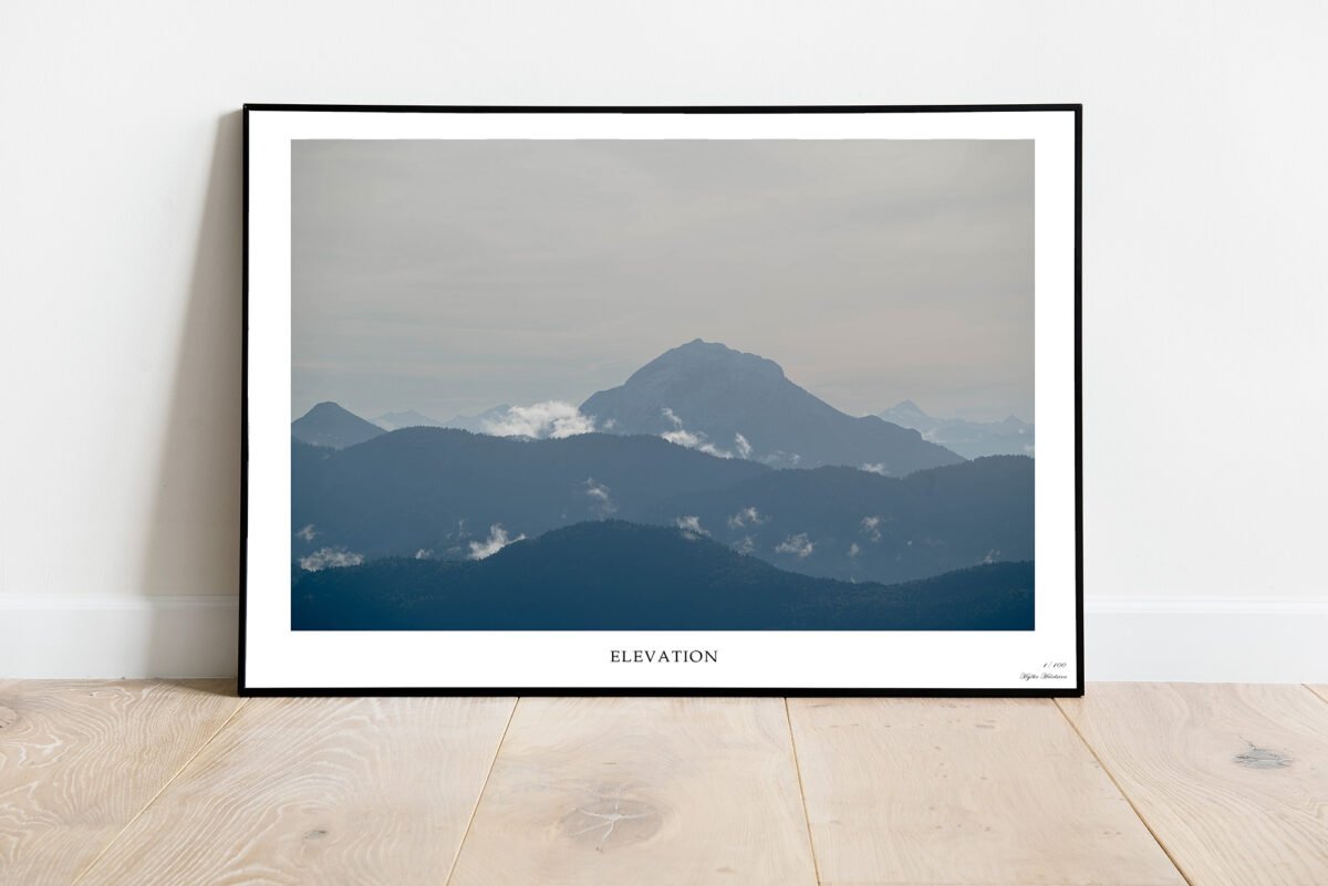 fine art print of a misty mountain peak