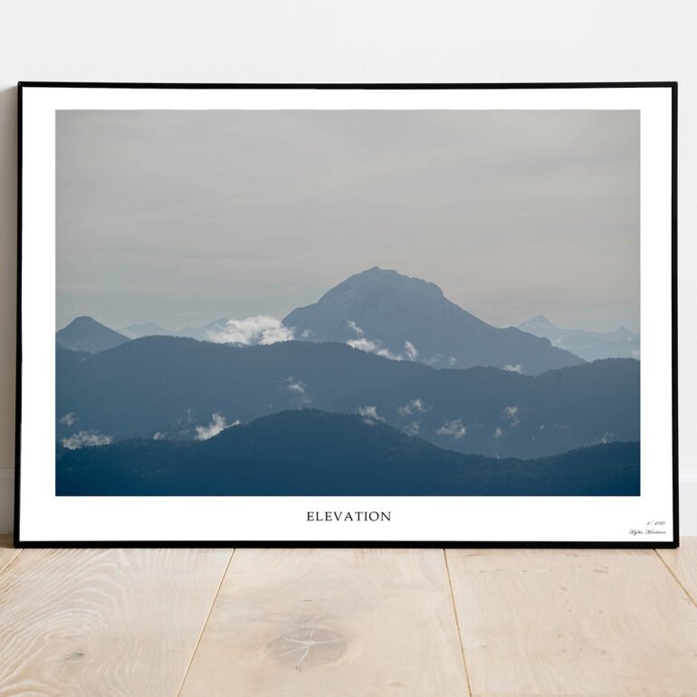 fine art print of a misty mountain peak