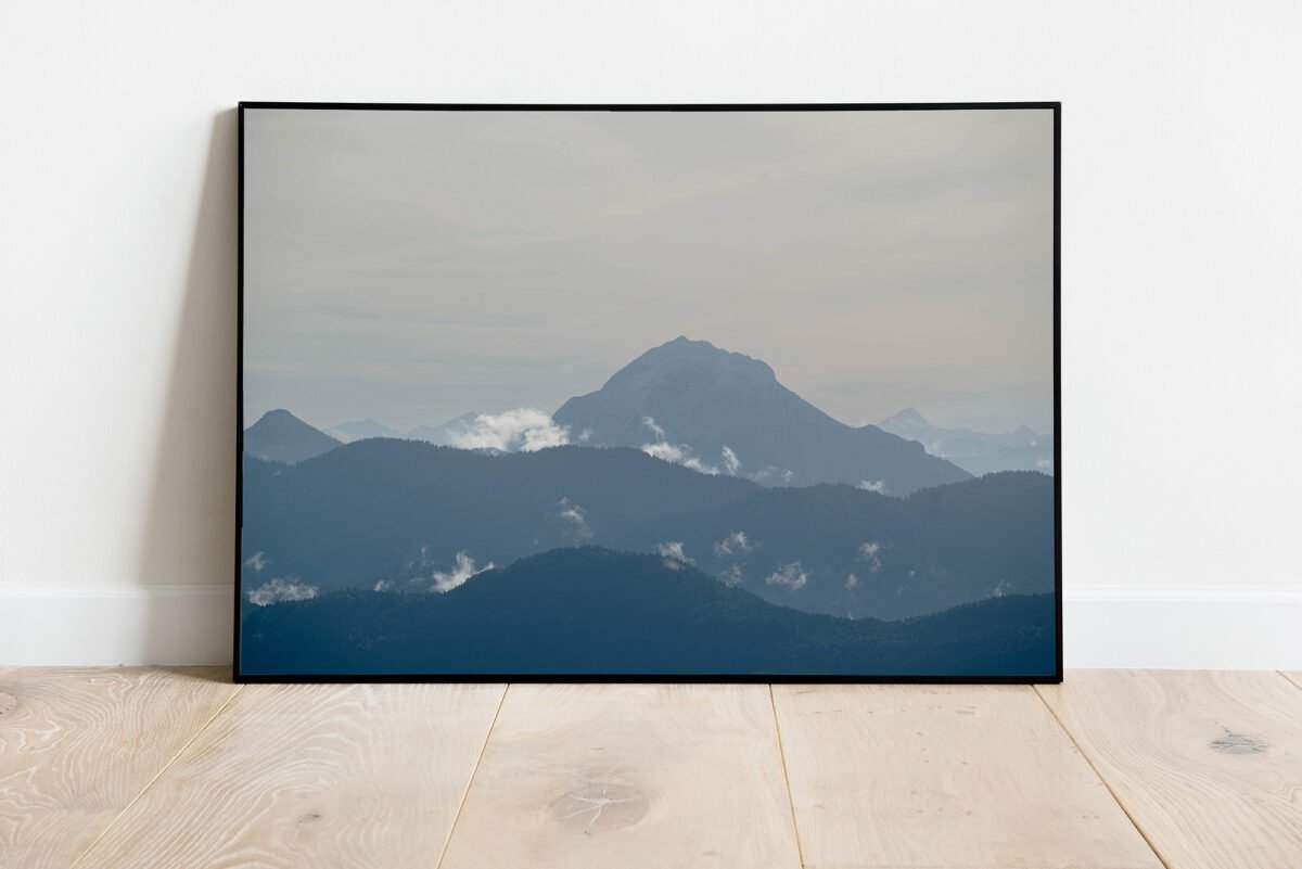 fine art print of a misty mountain peak