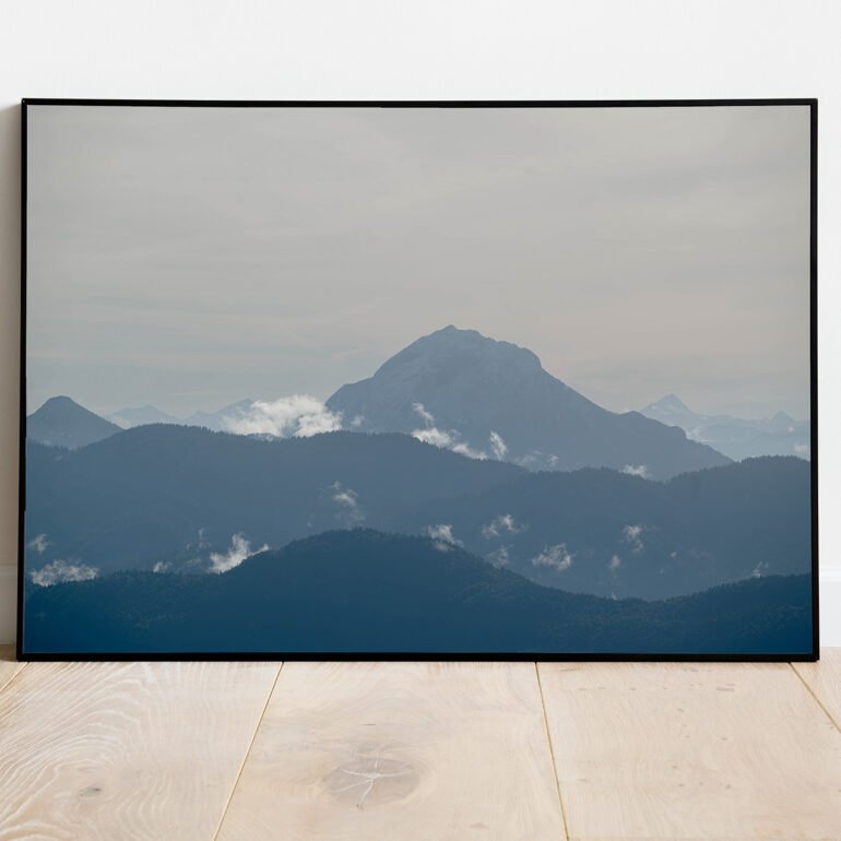 fine art print of a misty mountain peak