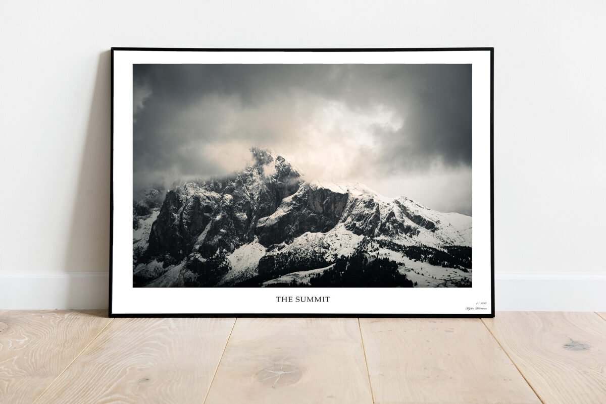 fine art print of a snowy mountain peak