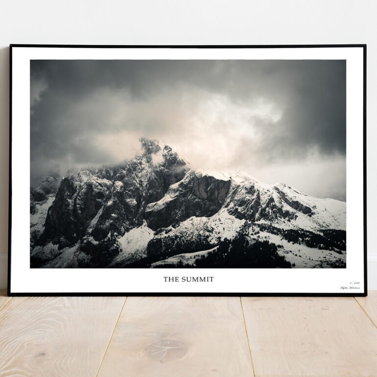 fine art print of a snowy mountain peak