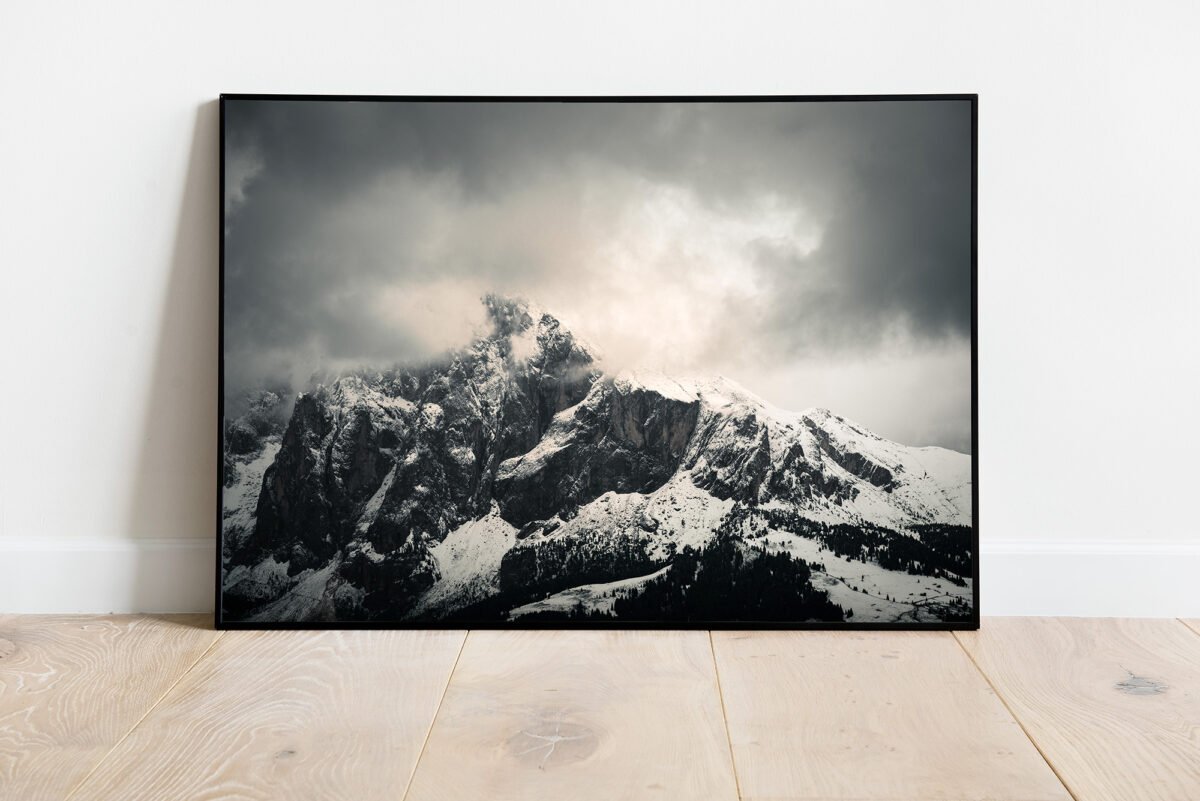 fine art print of a snowy mountain peak