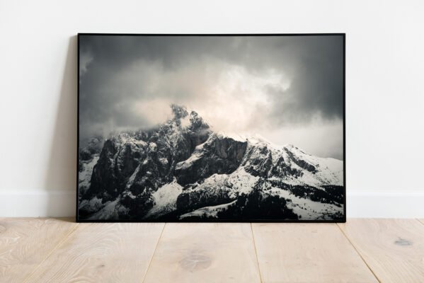 fine art print of a snowy mountain peak