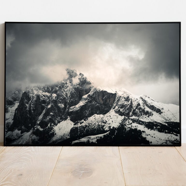 fine art print of a snowy mountain peak