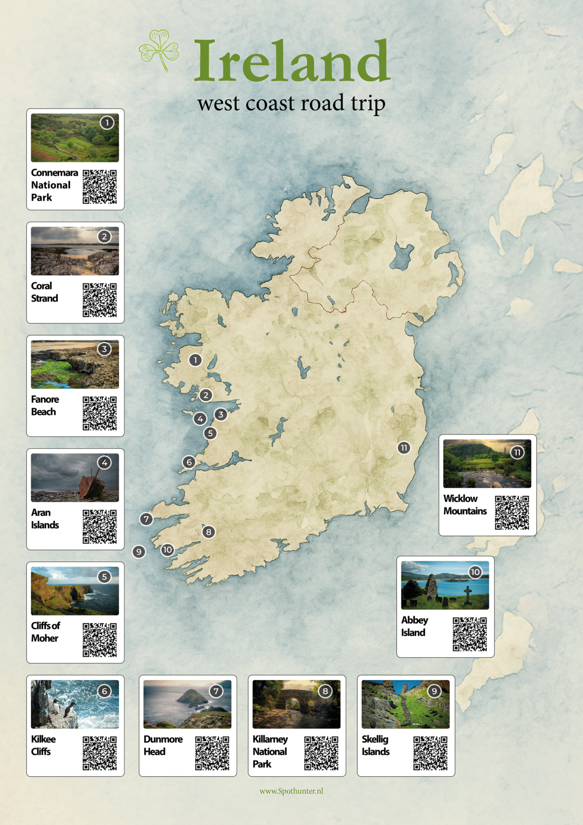 Ireland – West Coast Road Trip Poster (with QR-codes)