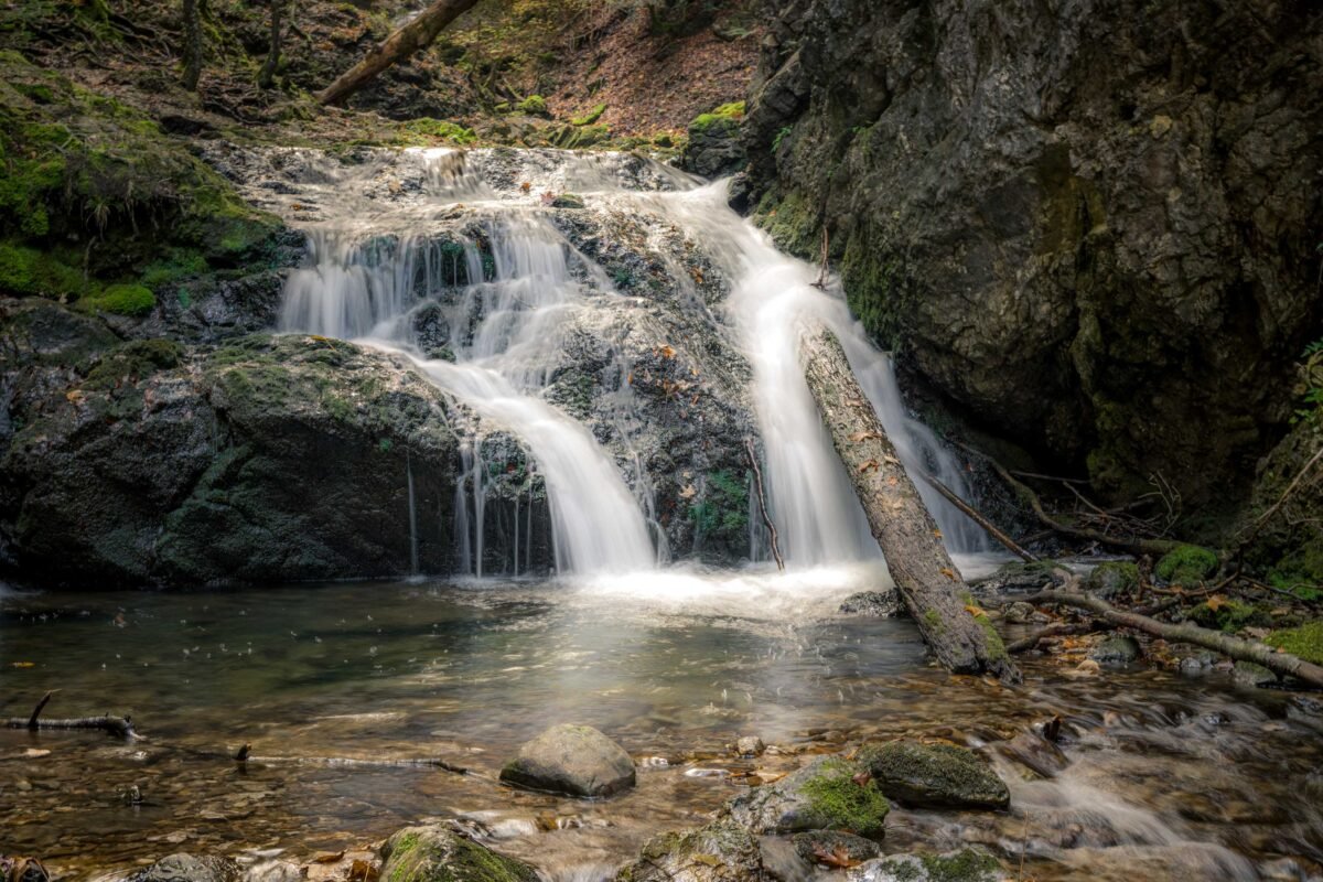Waterfall cascade moss rocks Hachelbach