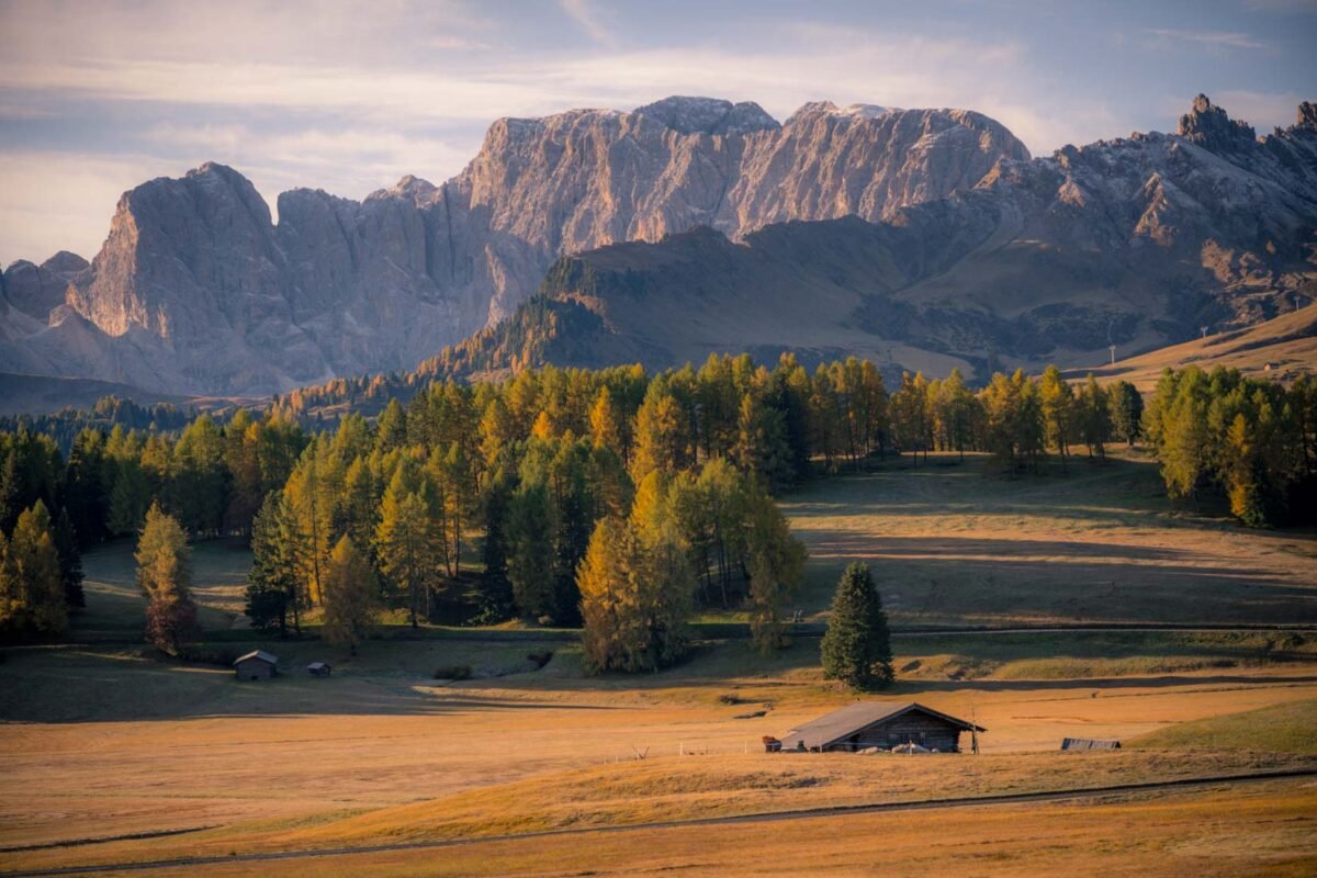 Seiser Alm autumn landscape Sassolungo