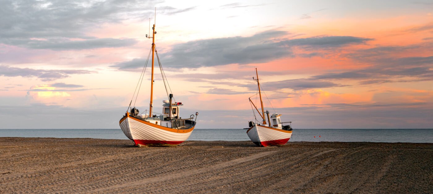Fishing boats Slettestrand Denmark sunrise