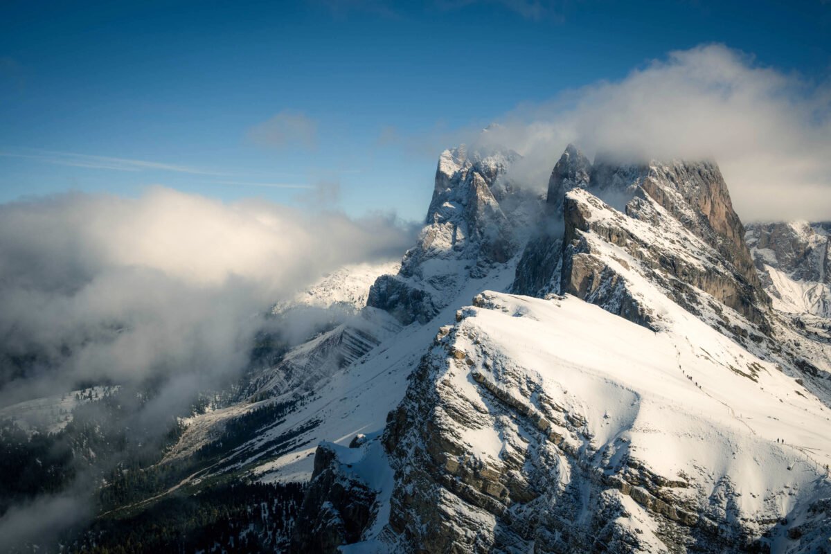 First snow October mountain peaks Seceda
