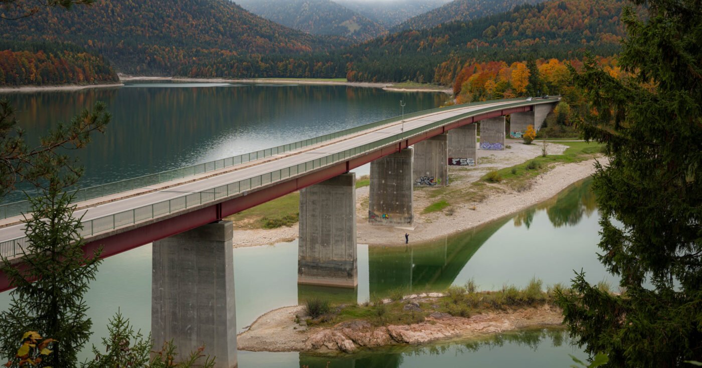 Bridge Sylvenstein Lake Bavaria autumn