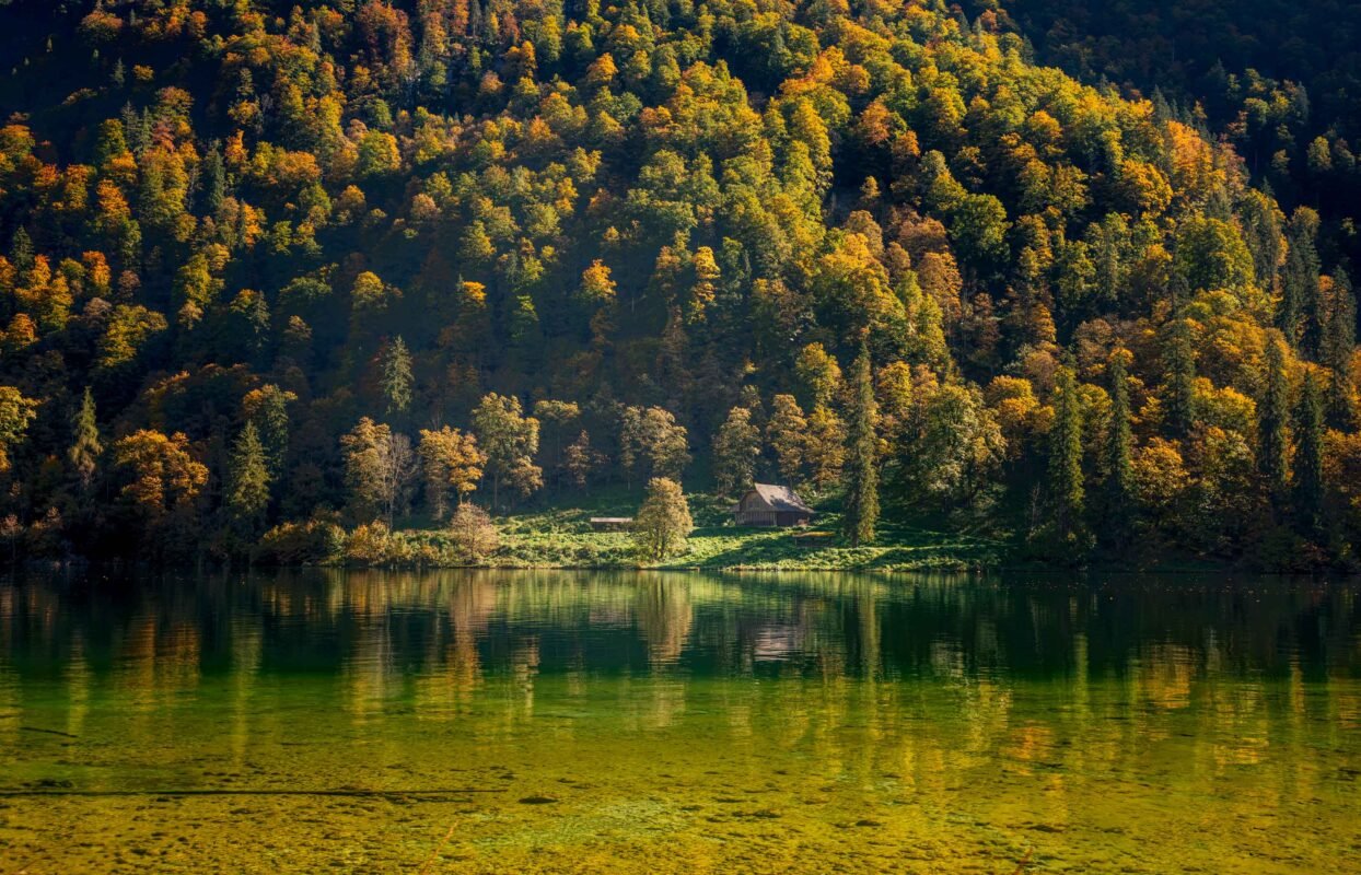 Königssee spiegelbeeld bergen herfst kleuren