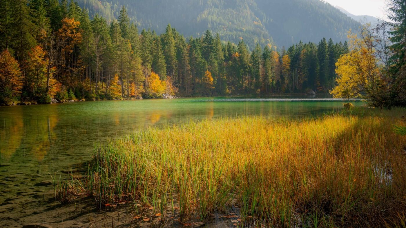 Hintersee panorama bergen water herfst