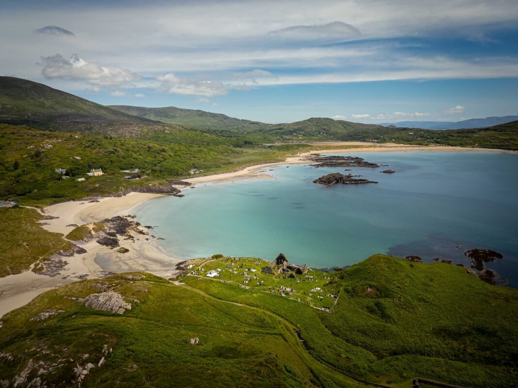 Aerial view Abbey Island coastline Kerry