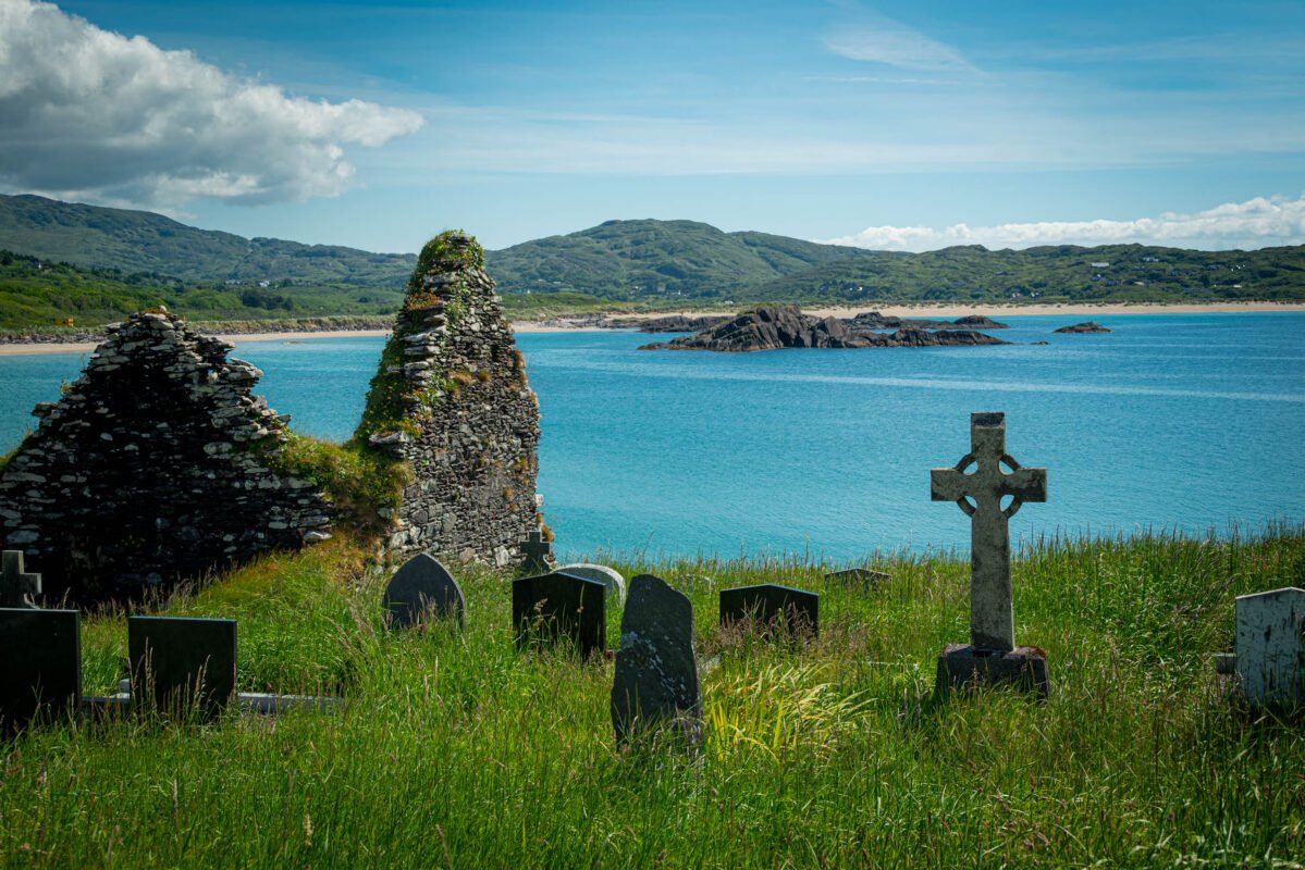 Ruins of the abbey overlooking Derrynane Bay