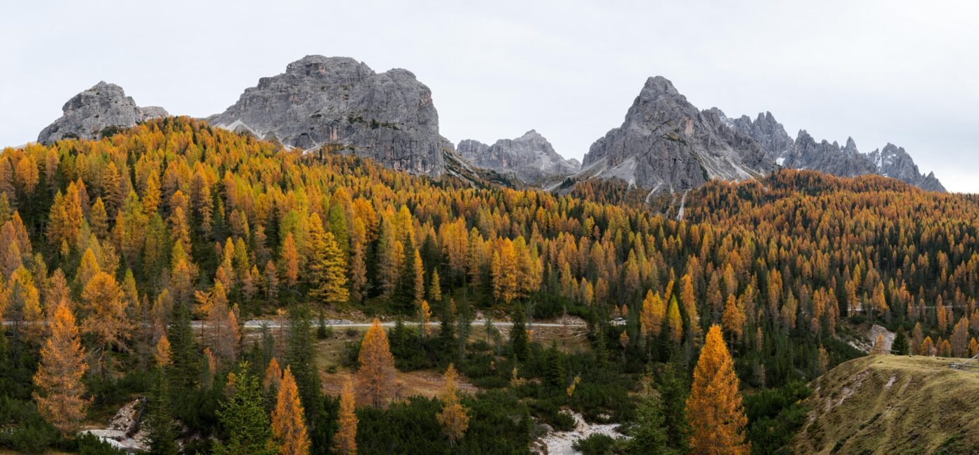 Panoramic view over the Dolomites on the way to Tre Cime di Lavaredo