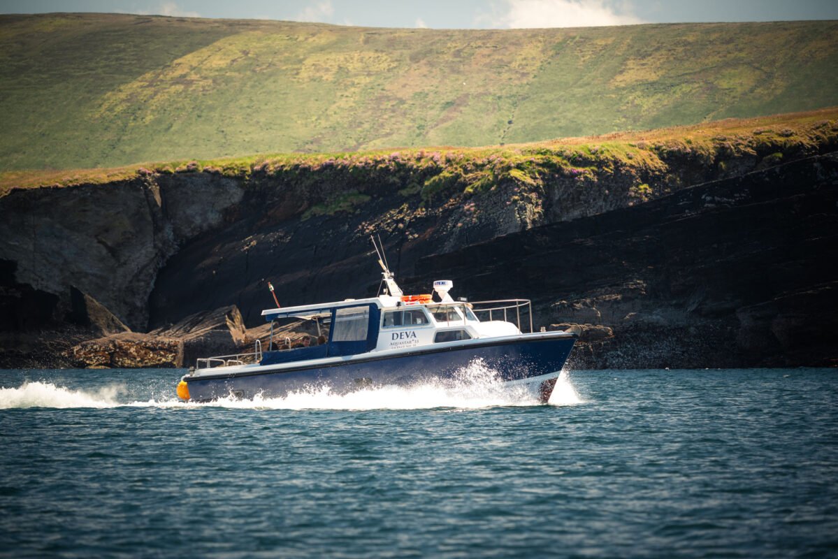 Silhouet van de Skellig Islands bij zonsondergang